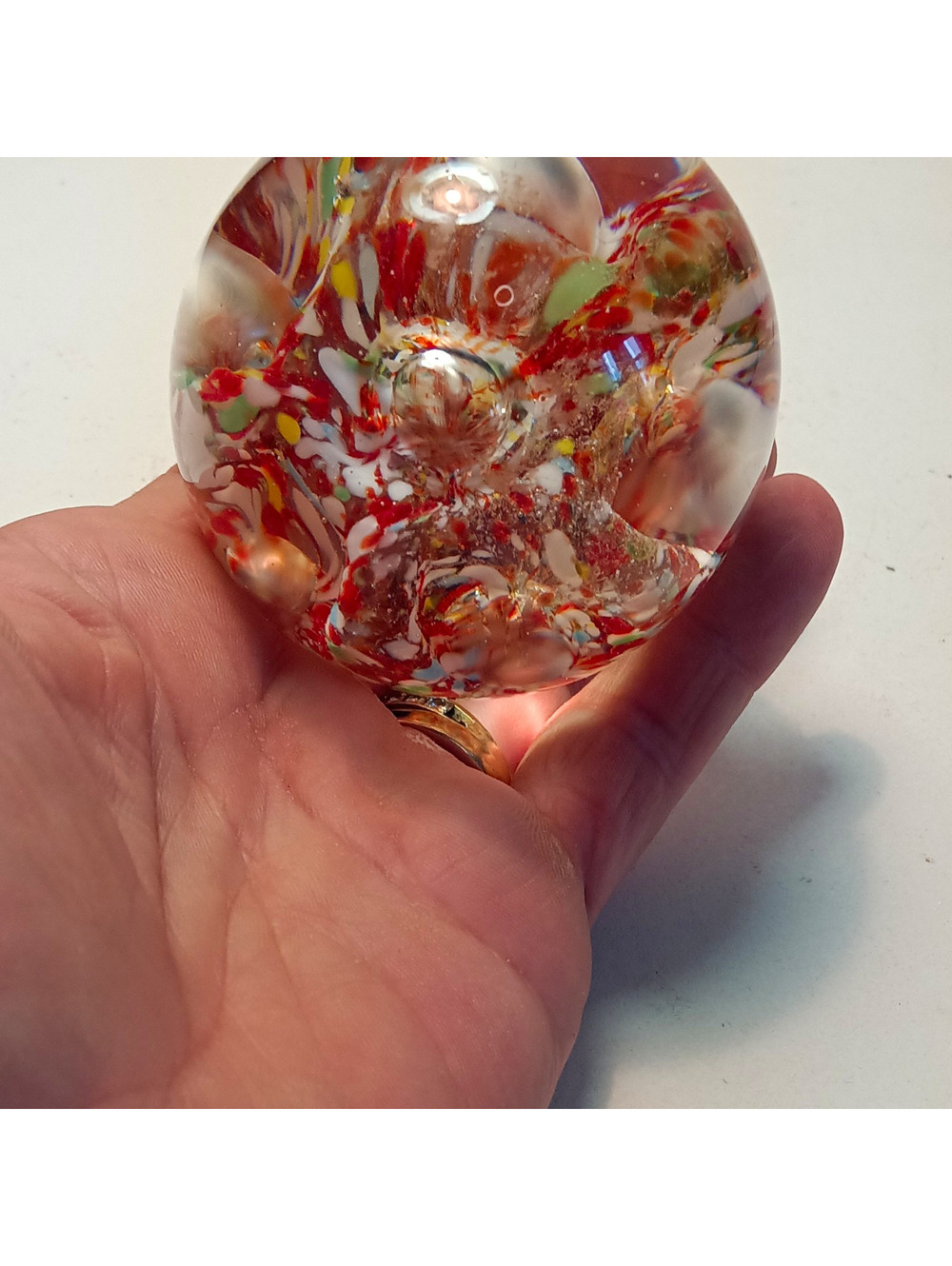 Vintage MCM Murano StyleArt Glass Paperweight Confetti Spatter Controlled Bubble